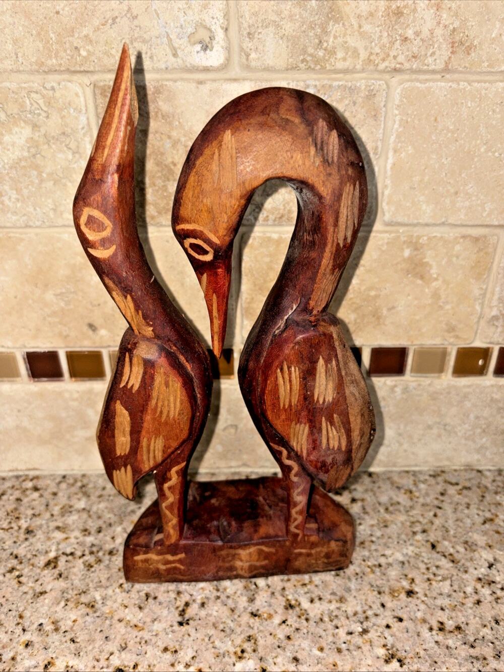 Handmade CARVED Wooden Heron Crane Bird FOLK ART Nautical 10 3/4 " #4358